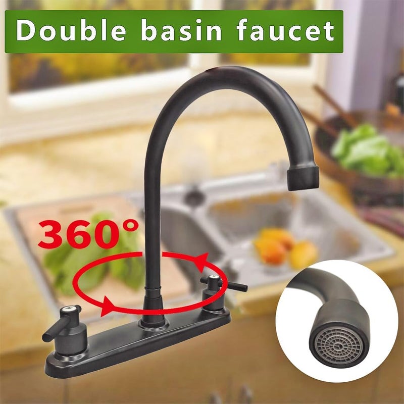 JAMESVAN RV Kitchen Faucet,Non-Metallic RV Kitchen Sink Faucet Replacement with Two Handle-8" Main Body-High Arch-360 Swivel Replace for RV Home Campers Motorhomes Travel Trailers,Matte Black - Image 4